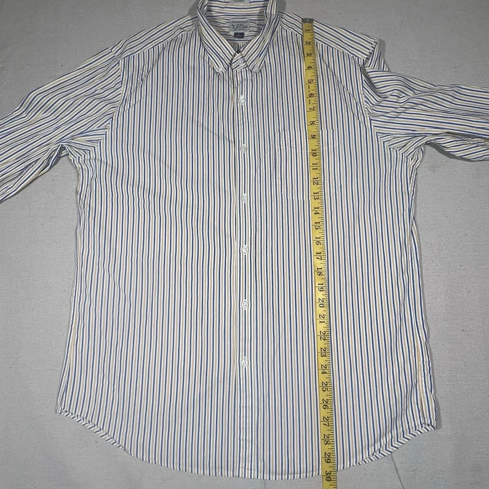J Crew Secret Wash Shirting Mens Large Classic Striped Shirt Blue Yellow Stretch
